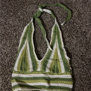 Hollister Green and White Striped Crop Top